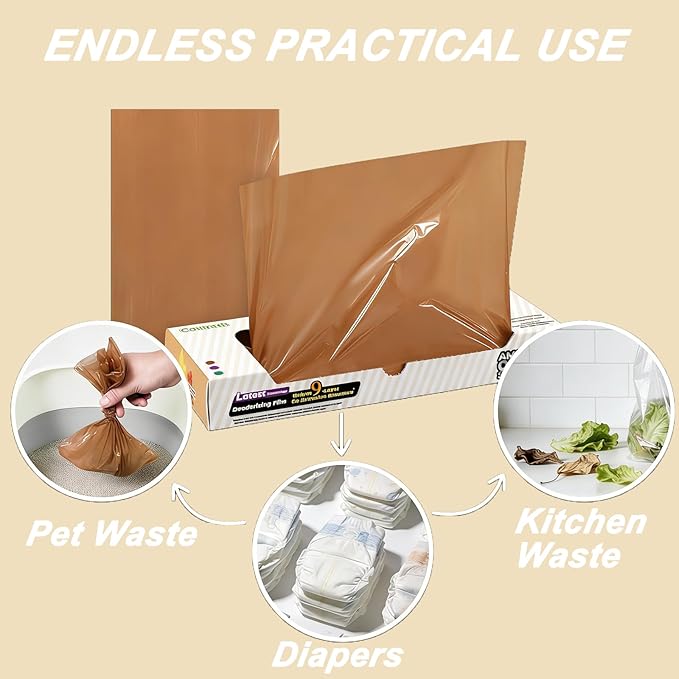 Odor-Sealing Cat Poop Bags S, 220 Count | Durable Unscented Waste Bags for Pet, Diaper, Ostomy & Food Waste Disposal (Brown)