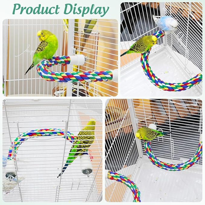 Parrot Rope Climbing Toy 18.5 Inch Cotton Rope Perch for Birds Cage Exercise and Chewing Toy for Parrots Budgies Cockatiels
