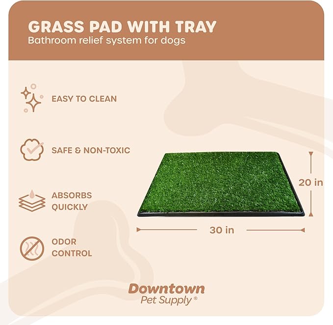Downtown Pet Supply Dog Grass Pad with Tray, 20 x 30 - Outdoor and Indoor Potty System for Dogs with Replaceable Synthetic Grass Pee Turf - Portable and Waterproof Turf Dog Potty