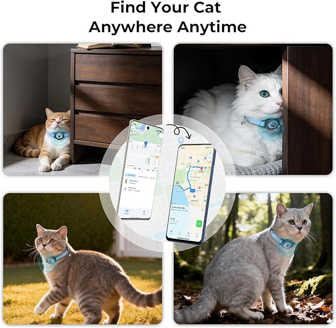 GPS Cat Tracker Collar(iOS & Android), Bluetooth Mini GPS Dog Tracker, Smart Pet Activity Tracker, No Monthly Fee, Work with Apple Find My & Google Find Hub, Finder Tag for Pets,Items 2 Pack Blue
