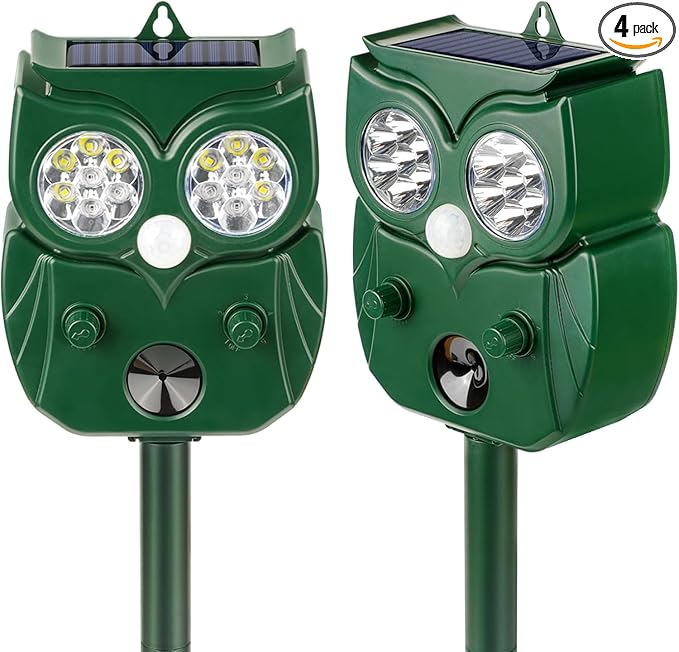 4 Pack Ultrasonic Animal Repellent Outdoor Deer Repellent Outdoor Solar Deer Repllent Devices Animal Deterrent Scare Raccoon, Cat, Rabbit, Dog