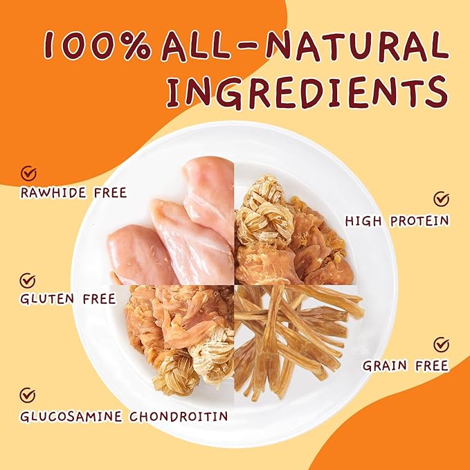Jungle Calling Beef Tendons for Dogs, Chicken Wrapped Tendons Dog Chews Long Lasting Hip and Joint Supplement for Dogs with Glucosamine (Knotted Bone) (Pack of 2)