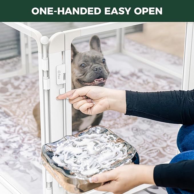 FXW AuraSpace Pro Metal & Acrylic Indoor Dog Playpen, All-Acrylic Clear Heavy-Duty Design, 24" Height 6 Panels for Puppies & Small Dogs, White│Patented