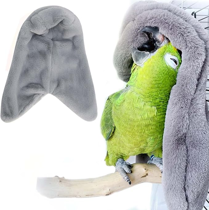 SIMENA Bird Blanket for Cage, Corner Fleece Bed for Birds, Cozy Bird Warmer, Parrot House for Cage, Cuddle Nest Hanging Toy for Lovebirds Parakeet (Grey, XL)