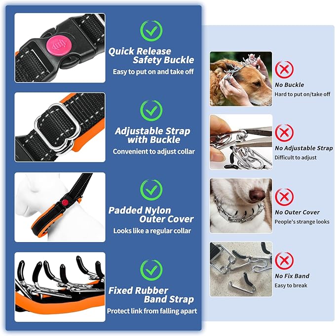 Heavy Duty Nylon No Pull Dog Collar with Buckle, Adjustable Anti Pull Reflective Slip Collar for Large Medium Small Dogs - M Orange