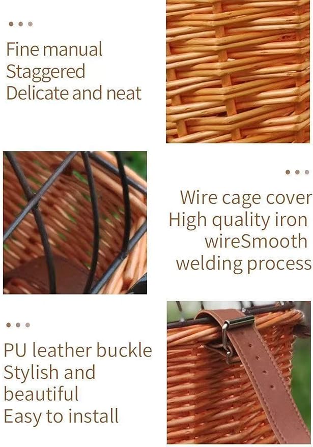 Dog Bike Basket Safe Portable Pet Bicycle Carrier for Small Dog Cat Natural Wicker with Protective Grille Luggage Rack Seat Ice Pad Comfort Cotton Cushion for Daily, Rides, Farmers'Markets Brown