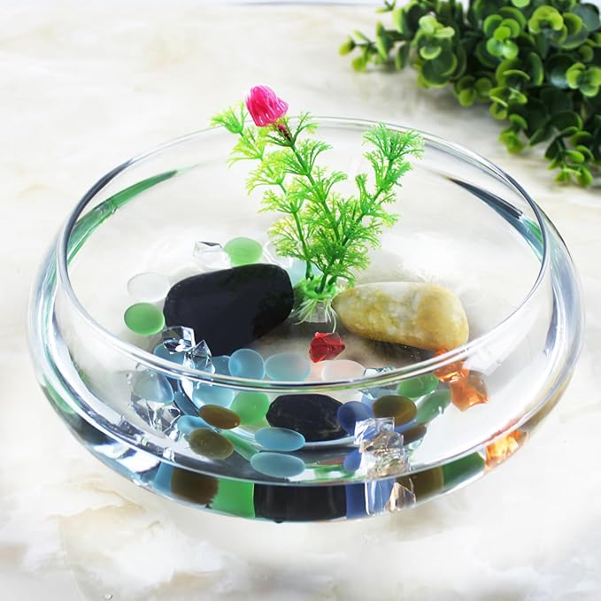 VANZACK Transparent Aquarium Tank,2800ml Capacity Multi-Function Betta Tank, Desktop Goldfish Tank, Office Decor, 9.52 * 9.52 * 3.93inch