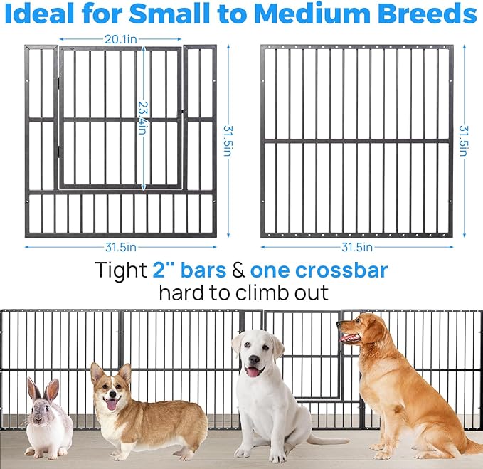 Dog Playpen - 32" Height Dog Pen, Heavy Duty Puppy Pen with Door, Safe & Sturdy, Easy Assemble for Indoor/Outdoor Pet Playpen (12 Panels with Door, Grey)