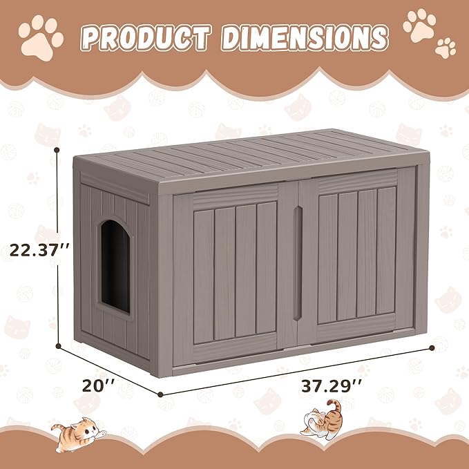 Hidden Cat Litter Box, Cat Litter Box Enclosure Furniture with Double Door, Indoor Outdoor Cat House, Adjustable Partition & Side End Table Design, Easy to Clean & Assemble(Grey)