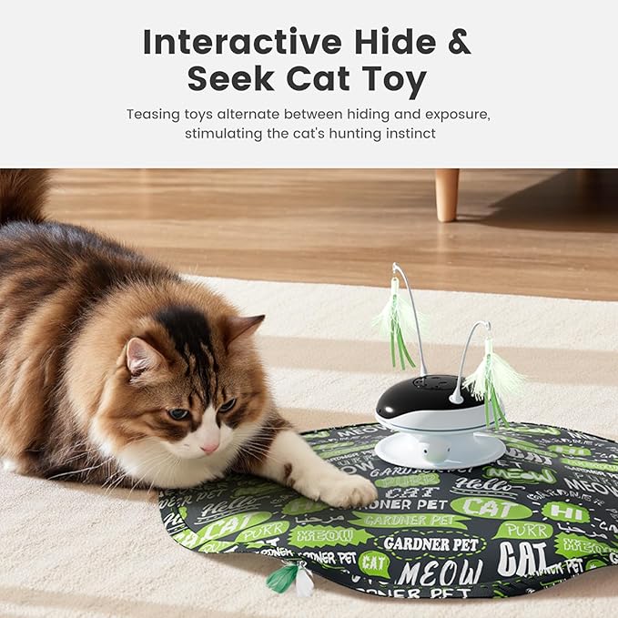 Gardner Pet Cat Laser Toys,USB Chargeable 5 in1 Hide and Seek Automatic Interactive Kitten Toy, Moving LED Red Dot&Ambush Feather Play, Track BallsExercise Toy for Indoor Cats 24 Inch Cover,Chirping