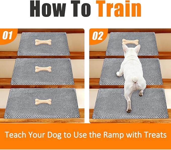 Dog Ramp for Stairs for Small & Senior Dogs and Cats – Non-Slip Stair Wedges for Dogs with Gentle Slope, Pet Ramp with Washable Cover & Self-Sticky Pads for Safe Climbing (Gray, 1 Pack)