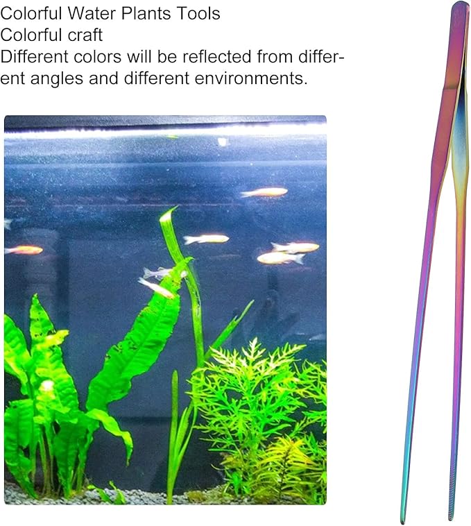 27cm Reptile Feeding Tongs, Rainbow Color Aquarium Tweezers Stainless Steel Fishbowl Long Tweezers, Aquascaping Tools for Hold Worms, Reptiles, Lizards, Bearded Dragon(27cm Curved Clip)