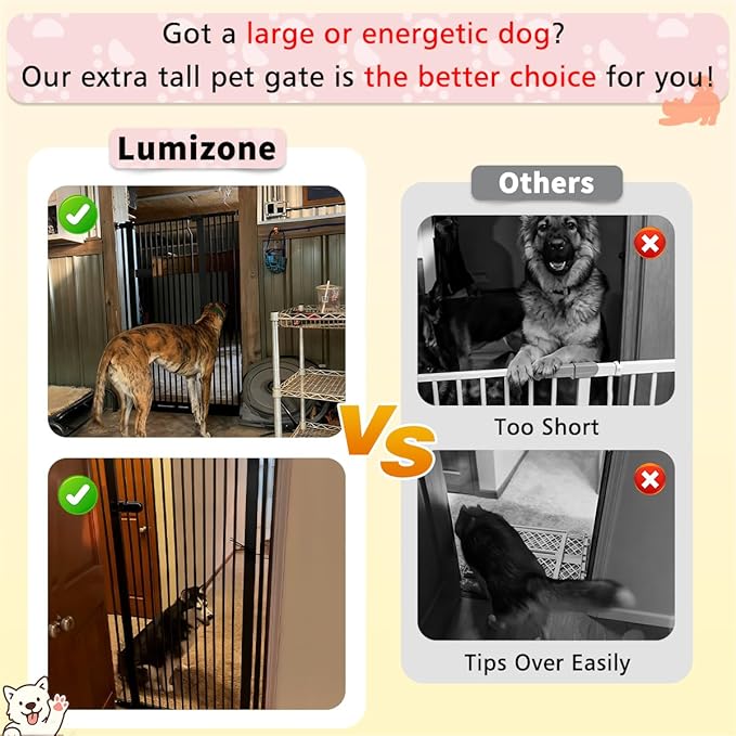 Lumizone Extra Tall Cat Gate 61.02" High Pressure Mounted Extra Wide 2025 New (17 Sizes) 1.37" Gap No Drilling Auto-Close One-Handed Operation Tall Pet Gate for Dogs(White, 61.02" H x 34.25"-38.38" W)
