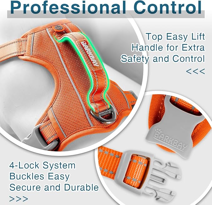 BARKBAY Dog Harness No Pull with ID Tag Pocket - Heavy Duty, Reflective, Easy Control for Large Dogs(Orange,S)