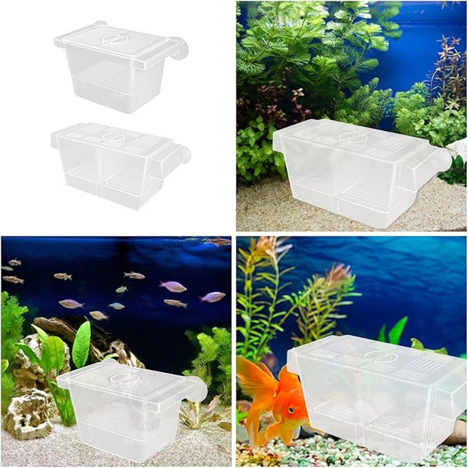 2PCS Clear Aquarium Breeding Box with 2 Divider Suction Cup for Fish Shrimp Fry Protections and Isolation Fish Breeding Tanks