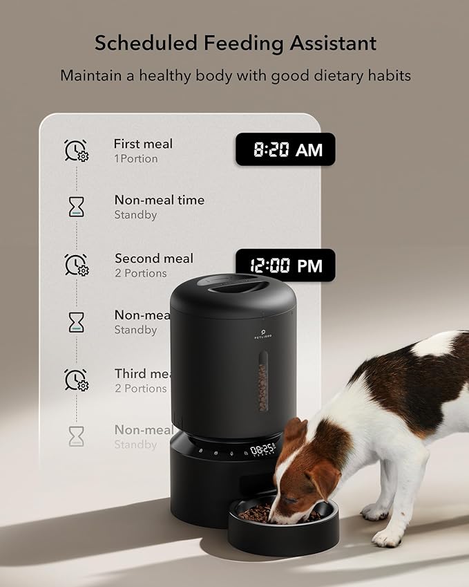 PETLIBRO Automatic Cat Feeder, Automatic Dog Food Dispenser with Freshness Preservation, 5L Timed Pet Feeders for Dry Food, Up to 6 Meals Per Day, Granary 5L Basic Button Type Black