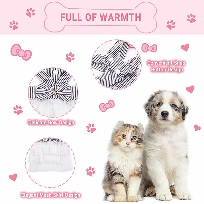 Dog Dresses, Fashion Pet Dog Clothes, Striped Mesh Puppy Dogs Princess Dresses (Blue, X-Large)