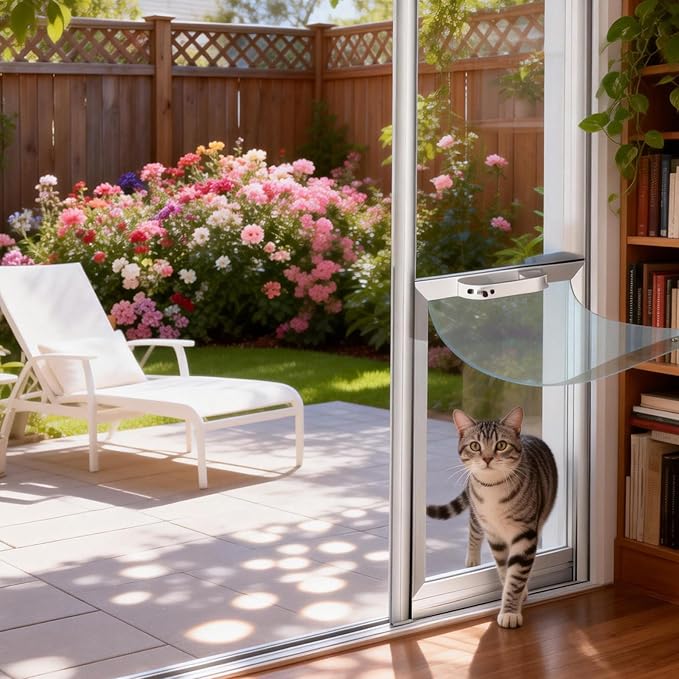 Anti-Shatter Dog Door for Sliding Glass Door,White Sliding Glass Dog Door,No-Cut DIY Installation,Aluminum Frame & Secure Lock for Large Dogs (Large- for 88.6-94.5inch)