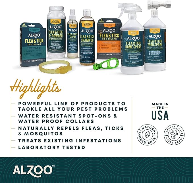 ALZOO Natural Flea & Tick Cat Collar, Helps Repel Fleas, Ticks & Mosquitoes, Plant-Based Active Ingredients, Phthalates and PVC Free, Up to 8 Months Protection, Pack of 2