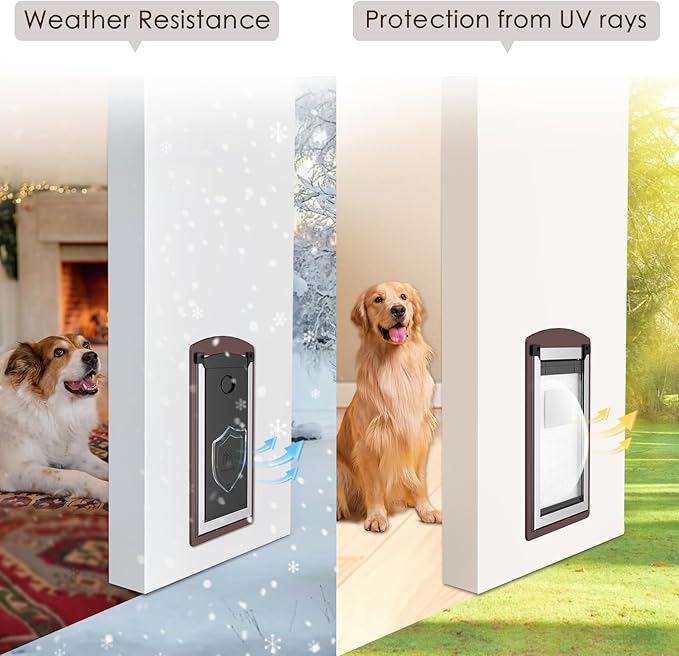 Dog Door for Wall, Extra Large Dog Door with 2 Magnetic Flaps, 2 Lock Panels, Steel Frame and Telescoping Tunnel, Doggie Door for Interior and Exterior Wall, X-Large, Coffee Color