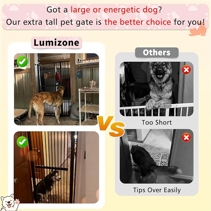 Lumizone Extra Tall Cat Gate 61.02" High Pressure Mounted Extra Wide 38.39"-42.51" (17Sizes) 1.37" Gap No Drilling Auto-Close Tall Pet Gate for Dogs (Cream, 38.39"-42.51" W)