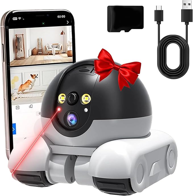 Pet Cameras Indoor with Phone App, 1080p Dual Lens, P 360°/T 90° Rotation Monitoring, 2-Way Talk, Night Vision, Motion Detection, Video Recording (WiFi, 64GB)