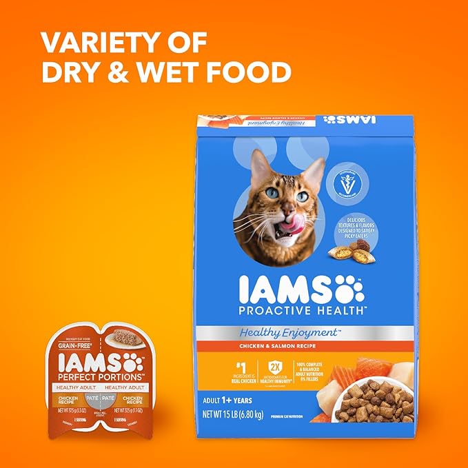 IAMS Healthy Enjoyment Dry Cat Food Chicken & Salmon Recipe, Cat Food Dry Recipe, 3 lb. Bag
