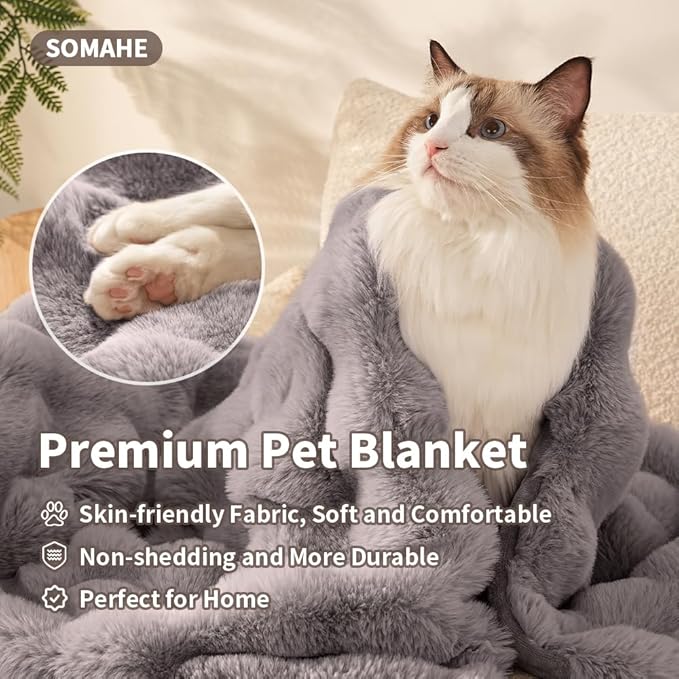 Self-Warming Cat Blanket, Dual-Side Plush Sherpa Throw with Anti-Static, Snuggle Mat for Kittens & Cats, Cozy Bed Topper for Windowsills & Couches, Machine Washable & Dryable, 21x18 Inch Gray