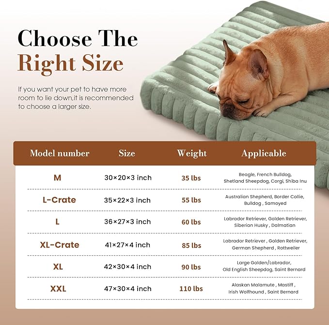 Large Orthopedic Dog Crate Bed with Waterproof Lining, Soft Short Plush Surface & Egg Crate Foam for Calming Puppy, Machine Washable Pet Bed with Removable Cover & Anti Slip Bottom