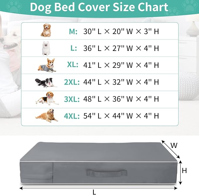 COSHNIBI Dog Bed Covers Replacement Washable,Waterproof Dog Bed Cover with Zip and Carry Handle for Dog/Cat 54''Lx44''Wx4''H-Grey