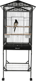 Large Modern Bird Cage 46" for Parrots,Iron Birdcage with Rolling Lockable Wheels & Storage Shelf,Open Top Design & Feeding Doors for Cockatiels Parakeets (Black)
