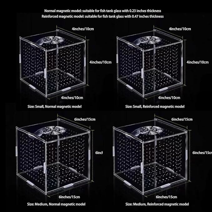 Acrylic Fish Breeding Box, Magnetic Fish Isolation Box Fish Separator for Aquarium Hatchery Incubator Tank for Baby Fishes Shrimp Clownfish Guppy (Medium, Reinforced Magnetic Model)