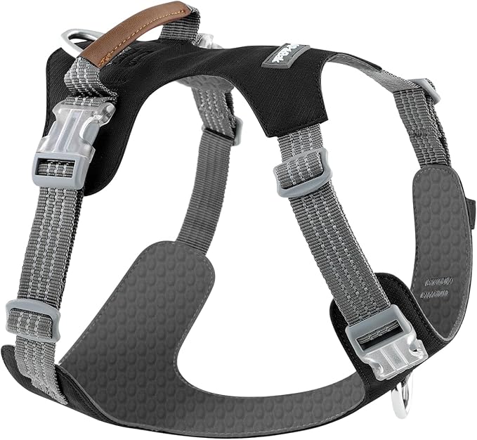 No Pull Dog Harness – Adjustable Reflective Nylon Vest for Small Medium Large Dogs, Escape Proof Training Harness with Leather Control Handle, Lightweight Aluminum Hardware (Black, L)