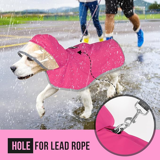 Lukovee Dog Raincoat, Adjustable Dog Rain Jacket with Clear Hooded Double Layer for Large Medium Small Dogs Puppies, Waterproof Rain Coat Poncho with Reflective Storage Pocket & Rim (FU,XS)