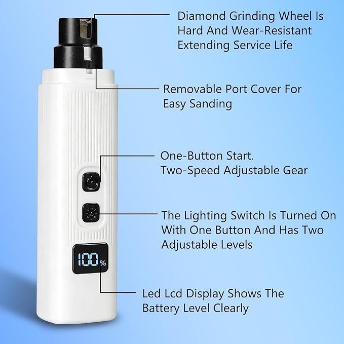 Cat Nail, Safe Cut Cat Nail Trimmer,Nail Trimme,Silent Groom Pro Pet Nail Grinder,Two Adjustable with 360° Grinding Settings,Ultra Quiet Under 40db ＆ Powerful Enough for All Cats ＆Dogs (White)