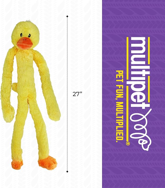 Multipet Swingin' Slevin Duck Dog Plush Toy - Squeaky Dog Toy for All Dogs - Extra Soft Plush - Stuffed Animal for Cuddling & Playing - Cute Dog Pet Toy (27”, Yellow, 5 Squeakers)
