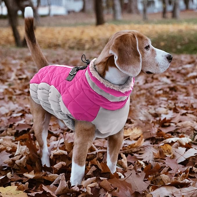 Lelepet Dog Coat Warm Dog Winter Coat Waterproof Dogs Jacket with Harness Built in Reflective Pet Fleece Vest Zip-Up Cold Weather Coats for Large Dogs Turtleneck & Windproof Coats Boxer Rose Red XL