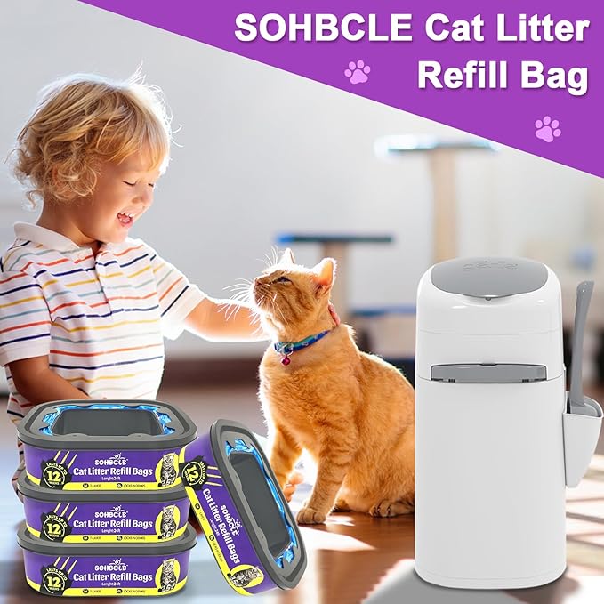 Upgraded Cat Litter Refill Bags|8-Pack Cartridges Compatible with Genie Cat Litter Refills Standard,Plus and Style Pail |7-Layer Superior Odor Control (NOT Compatible with XL)