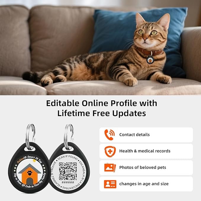 1 Pack Personalized Dog Tags,QR Code Pet ID Tags with Online Profile systerm,Editable Any Names and Phone numbles,Red,L