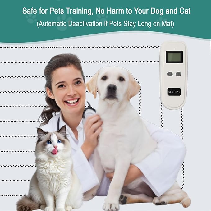 SEERWAY Scat Pet Shock Mat 2 Pieces in Different Size, Shock Pads for Dogs and Cats Training Indoor, Electric Repellent Mat Keeps Pets Off Couch, Sofa, Countertop, 3 Modes (60"x12"+22"x14")