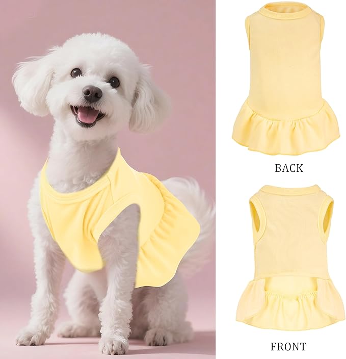Dog Dresses Cat Skirt Solid Color Dog Clothes Summer Sleeveless Puppy Girl Clothes for Small Pet Dogs Cats (Yellow, Small)