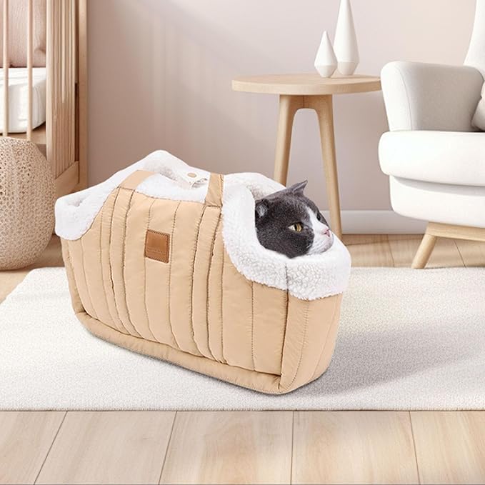 Winter Fleece Warm Dog Tote Bag, 2024 New Small Dog Carrier Purse, Waterproof Pet Travel Handbag, Carrier Purse with Secure Harness Clip for Shopping, Hiking and Walking (Black)