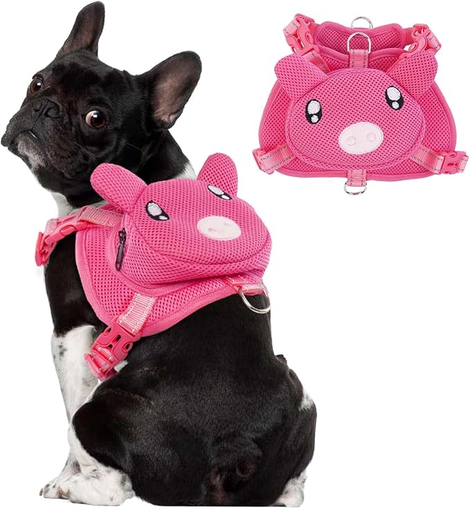Dog Harness with Backpack, Adjustable Dog Backpack Harness for Small Medium Dogs, No-Pull Breathable Backpacks for Dogs to Wear, for Traveling, Hiking, Camping, Training, Pink S