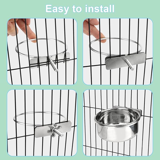 Hypeety Stainless Steel Food Water Bowl for Pet Bird Crates Cages Coop Dog Cat Parrot Bird Rabbit Pet 2PCS (Medium,4.7 * 2.1in)