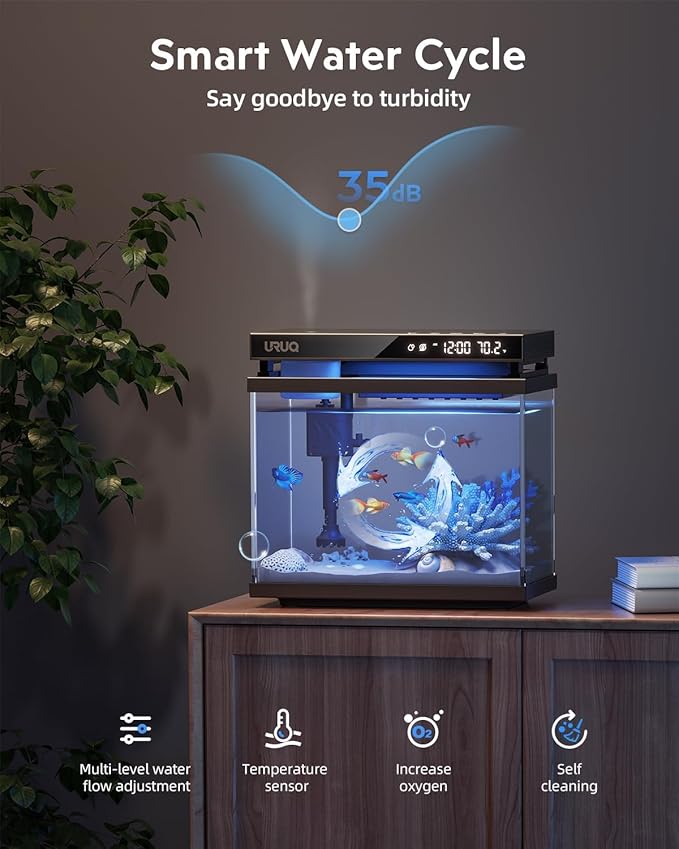 2 Gal Fish Tank Betta Aquarium Kit Aroma Black & 25W Aquarium Heater