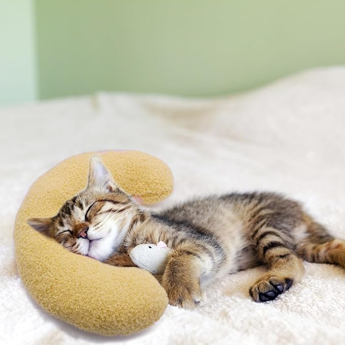 Andiker Pillows for Cats, U Shape Soft Fluffy Kitten Pillow to Lay On Cat Bed Pillow Ultra Soft Pet Pillow for Kittens Fluffy Cat Pillows for Indoor Cats and Puppies to Improve Sleep Quality (White)
