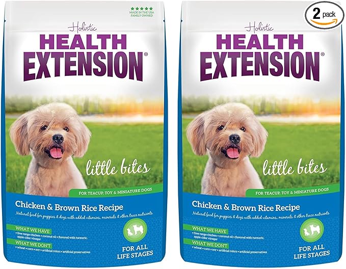 Health Extension Little Bites Dry Dog Food for Toy and Small Breeds, Chicken & Brown Rice Recipe, with Probiotics & Superfoods for Digestion & Coat Health, 4 lb Bag (Pack of 2)