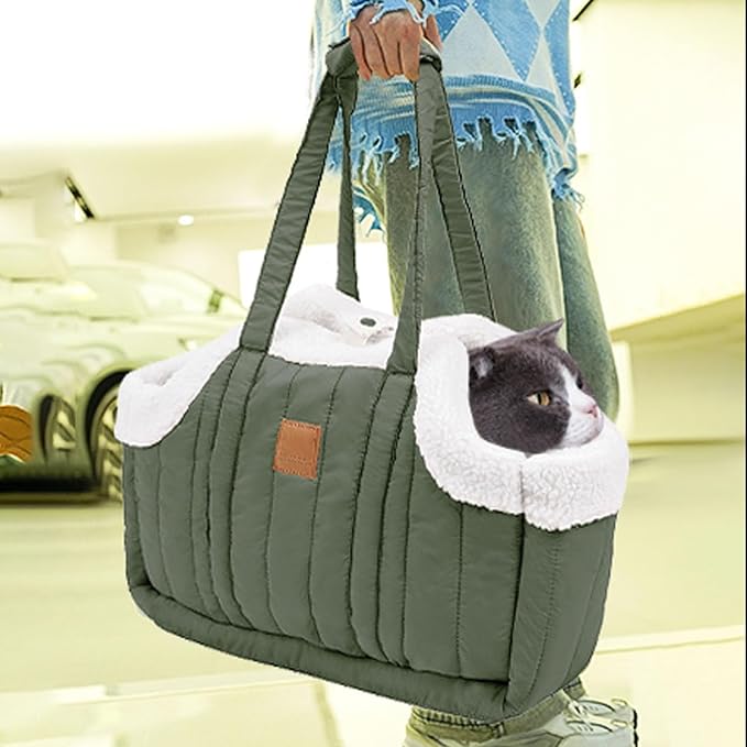 Winter Fleece Warm Dog Tote Bag, 2024 New Small Dog Carrier Purse, Waterproof Pet Travel Handbag, Carrier Purse with Secure Harness Clip for Shopping, Hiking and Walking (Grey)