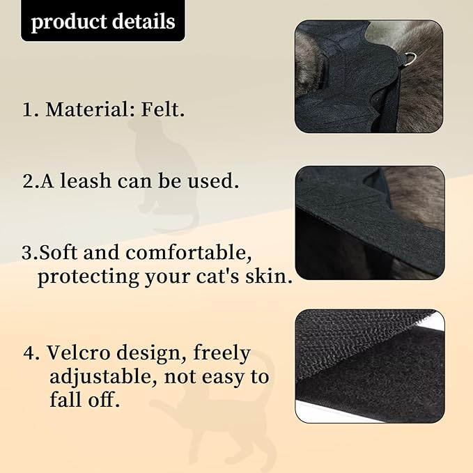 Batwing Cat Costume with Leash Hook - Soft Felt Kitten Costume, Adjustable Cat Puppy Clothes for Cosplay Party Walks (M)