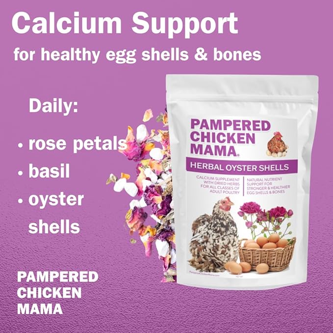 Pampered Chicken Mama Herbal Oyster Shells High Calcium Supplement for Pet Chickens, Ducks, and Other Poultry, Crushed Oyster Shells for Chickens with Herbs (3 POUNDS)